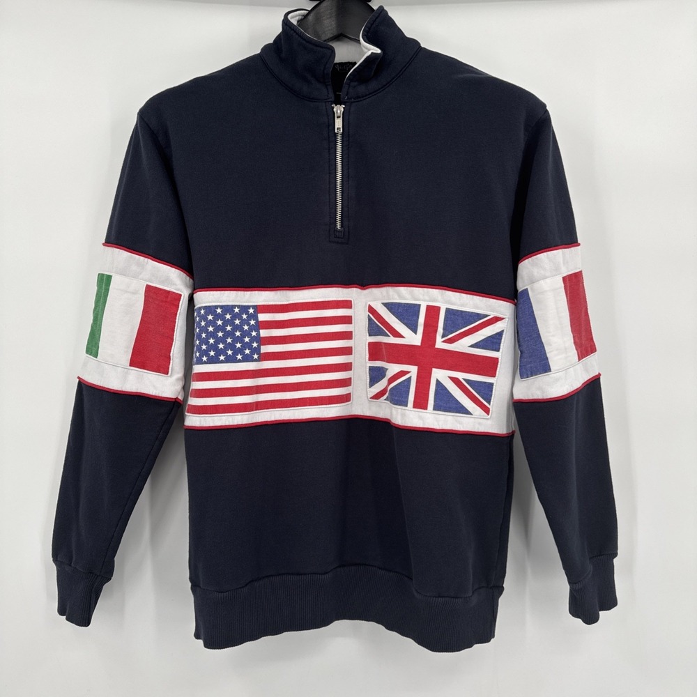 Brandy Melville John Galt 1/4 Zip Sweatshirt O/S‎ USA World Flags Rugby Style